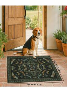 1pc Butterfly Style Bohemian Paris Garden Printed Carpet, Suitable For Living Room, Bedroom, Dining Room, Dorm, Office And Other Home Decor, Non-Slip Vintage Farmhouse Style Rug - Green - View 3