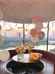 6pcs Party Spiral Decorations, Peach Glitter Foil Hanging Spiral Decorations, Double Spiral Plastic Ribbons (Suitable For Ceiling), Plastic Metallic Ribbons, Party Decorations, Wedding Decoration Ribbons, Birthday, Graduation, Graduation Celebration, Back To School Party Decoration Ribbons Bag - Pink - View 6