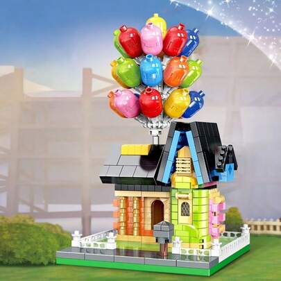 气球/小房子/飞行屋模型套装，小型建筑装饰品，新年、圣诞节、斋月、复活节礼物，创意拼装，重力积木，精细拼装，精密制造，可重复使用的积木模型，拼装套装，礼品创意
