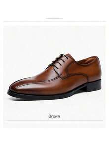 Distressed Square Toe Lace-Up Leather Shoes Men, Derby Dress Shoes For Plus Size Men, Business Polyester Lace-Up Office Shoes, All Season - Brown - View 14