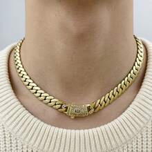 8mm Men's Stainless Steel Cuban Chain Necklace - Golden Polished Interlocking Link Design, Durable Tarnish-Resistant Jewelry For Casual Attire & Formal Events - Chiều rộng 8mm - Xem 11