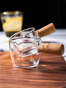 1PC Glass Small Milk Cup & Mini Milk Jug & Japanese Style Coffe Cup With Wooden Handle & Milk Pitcher With Spout For Steak Sauce,Mother's Day Gifts, Women's Day Gifts - Multicolor - View 4