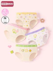 Coollikuli 4-Piece Cute Girl Short Trunks With Adorable Designs, Featuring Fashionable Ditsy Floral Patterns, Soft And Comfortable Flower-Themed Young Girl Underwear, Young Girl Trunks - Multicolor - View 1