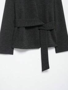 V领系带前襟外套，春秋季 - 灰色 - 查看 5