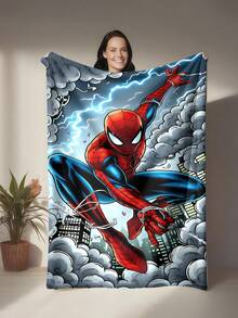 This Is A Marvel Spider-Man Themed Flannel Blanket, With High-Saturation Fuchsia And Black As The Main Colors, Full Of Futuristic And Visual Impact, Creating A Tense And Mysterious Atmosphere, With The Features Of Warmth And Softness, Can Be Used As A Sofa Cover, Nap Blanket, Bedding Decoration Blanket, Etc. - Navy Blue - View 3
