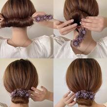 1pc Organza Flower Hair Bun Maker, Slouchy Hairstyling Tool For Ethereal Look - Multicolor - View 4