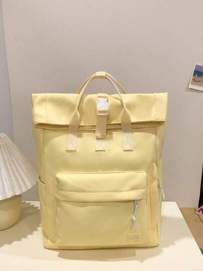 حقيبة ظهر وظيفية للنساء بلون أحادي مناسبة للتنقل والسفر، حقيبة ظهر وظيفية يومية بسيطة للنساء، حقيبة ظهر وظيفية للنساء بلون أحادي، حقيبة ظهر رياضية بسيطة للنساء باللون الأسود