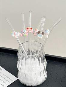 卡通可爱小马造型玻璃吸管，透明，适用于奶昔、牛奶、茶、果汁、鸡尾酒、冷饮等，派对装饰，卡通可爱小马女孩造型，可重复使用弯曲玻璃吸管，适用于奶昔、牛奶、茶、果汁、鸡尾酒、冷饮，送给女朋友的礼物，甜品店、软饮吧、办公室、酒吧、餐厅 - 查看 1