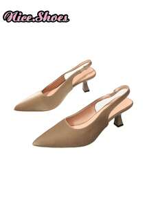 女士新款尖头穆勒低跟闭趾时尚凉鞋，性感优雅的设计，适合特殊场合，舒适耐穿，是派对或活动的理想之选。 - 卡其色 - 查看 3