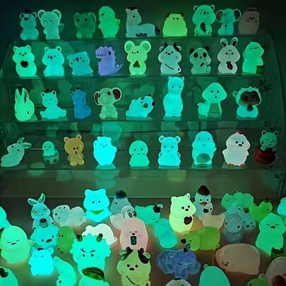 7/14/28/35 قطعة ديكور عيد مجسمات راتنجية مضيئة، زخارف منظر طبيعي مصغر، منظر DIY ممتع، ديكورات مكتبية من الراتنج