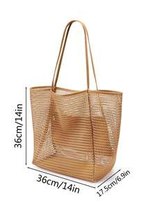 1 chiếc túi tote lưới gấp gọn, túi đeo vai nữ, túi du lịch mùa hè, đáy chống thấm nước, có ngăn lớn bên trong, túi đeo vai dệt. - Nhiều màu - Xem 2