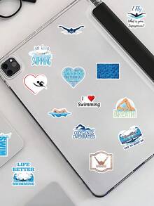 53 Pcs Swim Theme Sticker Pack, Street Retro & Fresh Styles, "Oxygen Is Overrated" Quotes, Durable For Water Bottle, Laptop & Swim Bag, Scrapbook Stickers - Swim - View 7