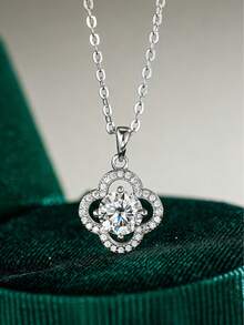 Premium Luxury S925 Silver Four-Leaf Clover Necklace Sparkling Zirconia Hypoallergenic Women All Season Jewelry Gift Box Christmas Thanksgiving Birthday - Multicolor - View 1