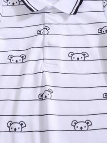 Bộ 2 món cho bé sơ sinh trai/gái, áo polo và áo liền quần in họa tiết thuyền buồm mùa hè, in và thêu. - màu đen - Xem 5