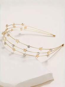1pc Girls' Multilayer Star & Moon Metal Rhinestone Delicate Hair Hoop, High-End Headband For Daily Wear - Multicolor - View 1