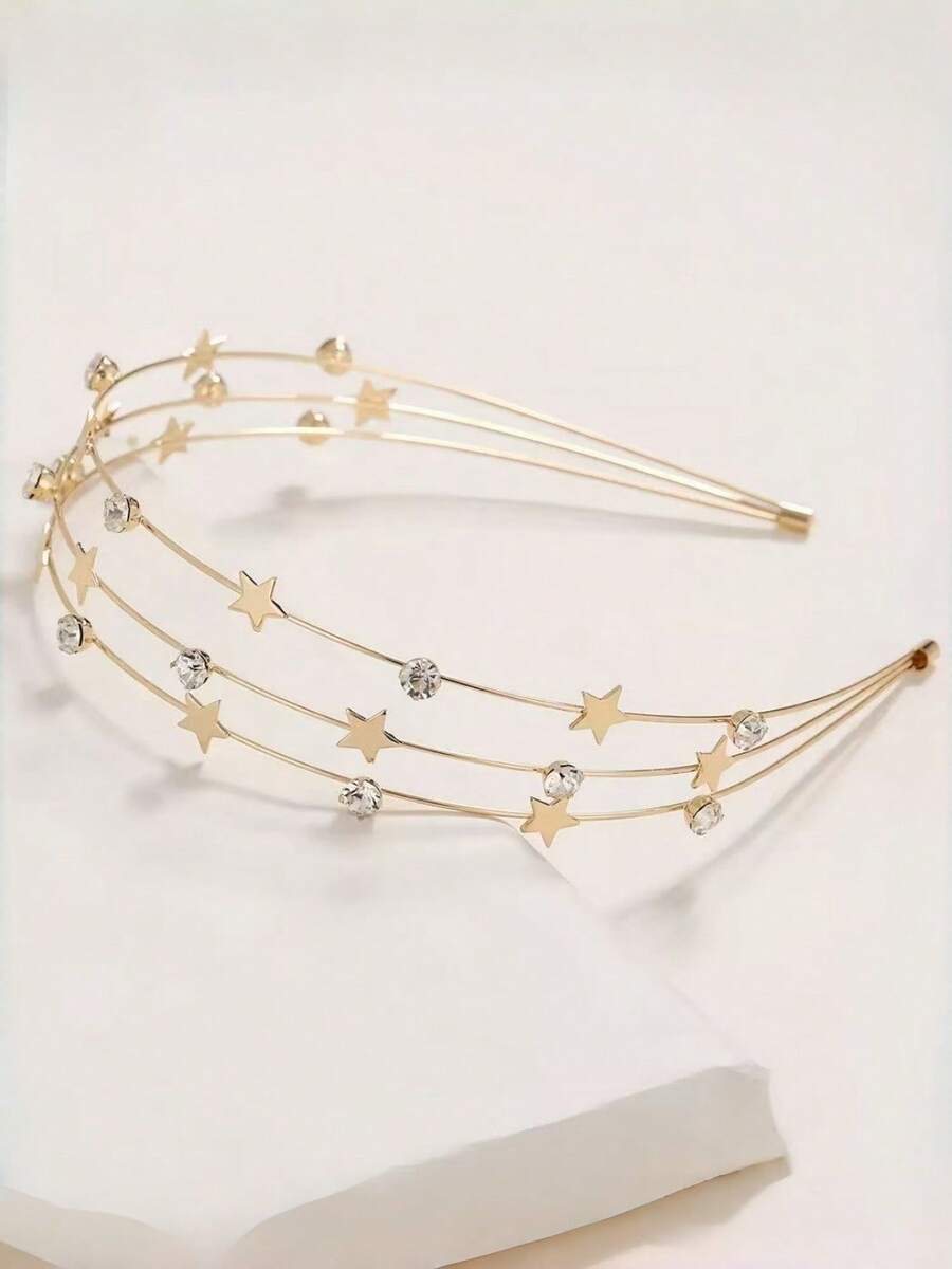 1pc Girls' Multilayer Star & Moon Metal Rhinestone Delicate Hair Hoop, High-End Headband For Daily Wear - Multicolor - View 1