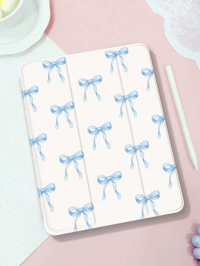 Funda protectora con patrón de lazo minimalista en color azul cielo compatible con iPad (A16) de 11 pulgadas de 11.ª generación 2025, iPad de 10.2 pulgadas de 2021/2020 de 10.ª/9.ª/8.ª generación, Galaxy Tab A8 de 10.5 pulgadas de 2022, con soporte para lápiz y función de suspensión/activación automática