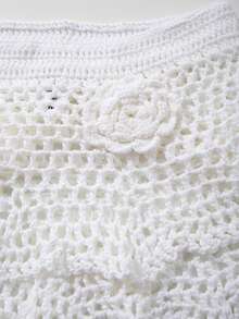 Sexy Beach Vacation Style Hollow Out Knit Tie-Up Bikini Set - White - View 9