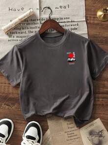 Boys "Beyond Time" JDM Racing Car Graphic Print Short Sleeve T-Shirt, Cool Street Style Summer Top - Dark Grey - View 4
