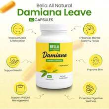 Bella Damiana Leaf Capsules – 1000 Mg Per Serving – Herbal Supplement For Energy & Mood Support – Non-GMO, Gluten-Free – 60 Capsules - 1件 - 查看 3