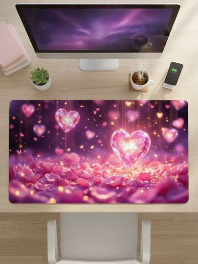 Large Size Mouse Pad, Waterproof Non-Slip Smooth Fabric Surface, Purple & Pink Starry Heart Petal Pattern, Suitable As Keyboard Pad, Desk Mat Or Book Stand For Gamers, Office And Dorm, Compatible With Mouse And Trackball, Gift For Gamers