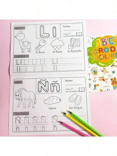 A 32-Page Spanish Letter Coloring And Tracing Book For Children, Combining Education With Entertainment. Featuring Adorable Illustrations, It Is An Ideal Choice For Early Learning And Calligraphy Practice In Toddlers, As Well As A Perfect Gift For Preschoolers To Learn Letters And Vocabulary. Suitable For Children's Birthdays, Christmas Presents, Back-To-School Gifts, And More.