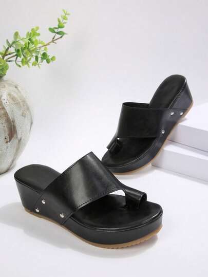 2025夏季新款厚底人字拖，女士百搭时尚套脚凉鞋，沙滩防滑人字拖