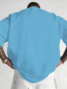 Plus Size Men's Summer 3D Mechanical Rabbit Print Round Neck Short Sleeve Casual T-Shirt - Blue - View 3