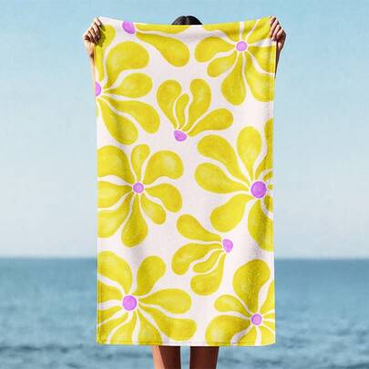 1pc Soft Floral Pattern Printed Microfiber Beach Towel, Home Decor, Suitable For Beach, Swimming Pool, Camping And Travel, Bathroom, Fitness, Yoga, Extremely Comfortable Microfiber Towel, Fashionable Beach Towel, Super Absorbent, Lightweight And Portable, Windproof And Sun-Proof, Summer Travel Anti-Sand, Bathroom Decor