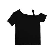 Casual Solid Color Asymmetric Collar Batwing Sleeve T-Shirt Sports - Black - View 6