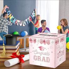 Pink Graduation Congrats Card Box, Class Of 2026 Rose Gold Graduation Party Decorations Money Card Boxes Holder, Graduation Gift Card Box For Grad Parties Supplies 8.7x 8.7x 8.7 Inch - Vàng hồng - Xem 6