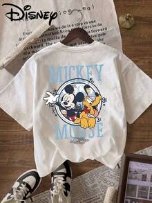 Disney 'Mickey Mouse Clubhouse Mickey And Pluto' Patterned Printed T-Shirt, Round Neck Pullover Women'S Casual Sports Short-Sleeve Top - 白色 - 查看 2