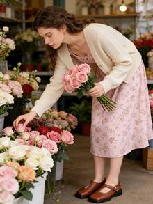 女士复古方头金属扣粗跟玛丽珍鞋，T字带金属扣套脚鞋，休闲通勤时尚简约舒适百搭乐福鞋 - 棕色 - 查看 4