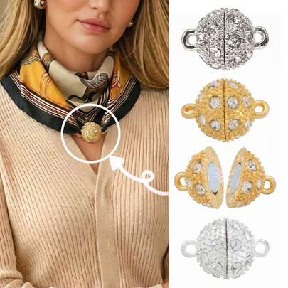 (Gold/Silver/White) Fashion Double-Sided Ball Magnetic Snap Button, Scarf Connector Decor, 1.4cm/0.55in, Suitable For Collar, Clothing Hem, Changing Scarf Style, Versatile Fastener, Sewing Tool Button Accessory (1/2/3pcs)
