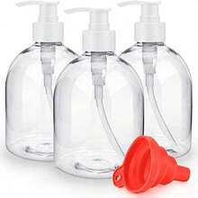 Set de 4 piezas, 3 botellas + 1 embudo. Botellas de plástico transparente de 500ml con bomba, contenedores rellenables de diseño plegable, adecuados para la cocina y el baño, dispensador de jabón de manos (tipo de bomba blanca) - Multicolor - Ver 4