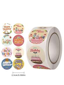 1 Roll Happy Birthday Stickers, Envelope Gift Box Packaging Self-Adhesive Sealing Stickers, 8 Different Styles - Multicolor - View 1