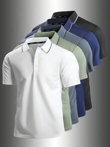 1pc Boyfriend Style Men's Soft Breathable Running, Fitness, Golf, Casual Short Sleeve Polo Shirt, Summer - White - View 1