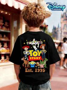 This Disney Toy Story Classic Character Full-Print Boys' Crew Neck T-Shirt Features A Buzz Lightyear Logo On The Front And A Collection Of Classic Characters Including Buzz Lightyear, Woody, Jessie, The Alien, Hammer Pig, Rex, HeartPony, And Slinky Dog On The Back. It Also Includes The Retro "TOY STORY Est. 1995" Lettering. Perfect For Extended Visits To Disney Parks, Toy-Themed Birthday Parties, Retro School Outfits, After-School Activities, Family Retro Movie Parties, Summer Retro Outings With Playmates, And Retro-Style Photos At Theme Parks. A Must-Have For Parents To Share Nostalgic Moments On Social Media. A Perfect Keepsake For Family Trips And Childhood Memories, Satisfying Both Nostalgic Parents And Children's Everyday Casual Wear Needs. - Black - View 2