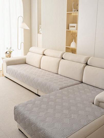 1pc Modern Minimalist Chenille Sofa Cover, Solid Color Geometric Pattern Design Sofa Slipcover, Fits 1/2/3/4 Seater And L-Shaped Sofas. Anti-Slip, Anti-Scratch, Dust-Proof, Stain-Resistant, Pet-Friendly Sofa Protector. Machine Washable, Hand Washable, Dry Cleanable. All-Season Living Room Sofa Cover, Can Be Used As Seat Decor Accent And Furniture Protector, Suitable For Bedroom, Study, Dining Room And Living Room. Holiday Decor