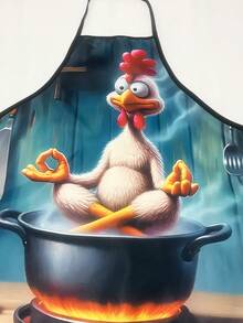 1pc Kung Fu Chicken Pattern Creative Personalized Kitchen Anti-Fouling Apron - Orange - View 2