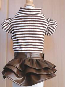 1 pieza Minifalda a rayas Happy mascota, tela cómoda y de alta calidad, nueva llegada de otoño/invierno - Rosa Fucsia - Ver 5