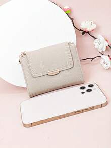 MINGYOU 时尚柔软荔枝纹短款钱包零钱包，女士迷你钱包，小巧可爱钱包，复古风旅行必备夏季钱包 - 杏色 - 查看 4