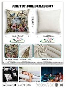 2pcs Spring Style Bird & Flower Teapot Pattern Removable Zippered Pillow Covers, Washable, No Filling, Suitable For Home Decor, Living Room, Sofa, Bedroom - Multicolor - View 3