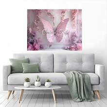 Phông nền chụp ảnh khu vườn bướm màu hồng mộng mơ có thể tùy chỉnh, nền màu hồng nhạt với những chú bướm hồng cỡ lớn, hoa anh đào hồng trắng, họa tiết hoa mẫu đơn hồng tím, lý tưởng cho sinh nhật, tiệc tùng, đám cưới, chụp ảnh chân dung người lớn và các sự kiện khác. - Loại A - Xem 7