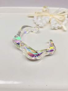 5/8pcs Set Personalized Transparent Iridescent Acrylic Bracelet, Exaggerated Asymmetrical Crease Thick Bangle, Niche Jewelry For Women - Multicolor - View 6