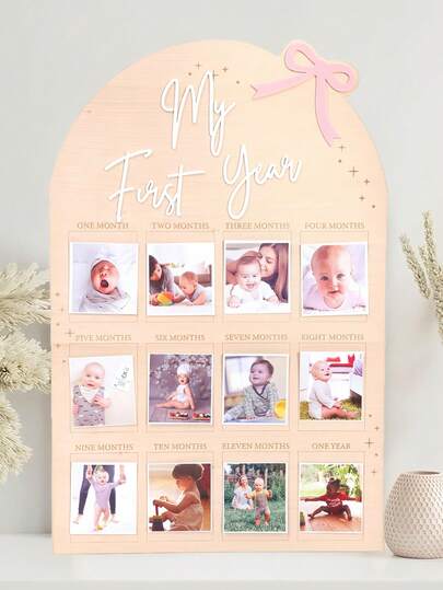 1pc Baby's First Year Milestone Wooden Photo Frame, Personalized 12 Month Newborn Baby Picture Frame, Suitable For Baby Shower, Birthday Party, Nursery Decor, Baby Girl/Boy Gift