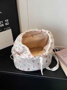 Nueva mochila para niñas, bolso de moda súper caliente con lazo, bolsa de estudiante de gran capacidad y versátil. - Beis - Ver 8