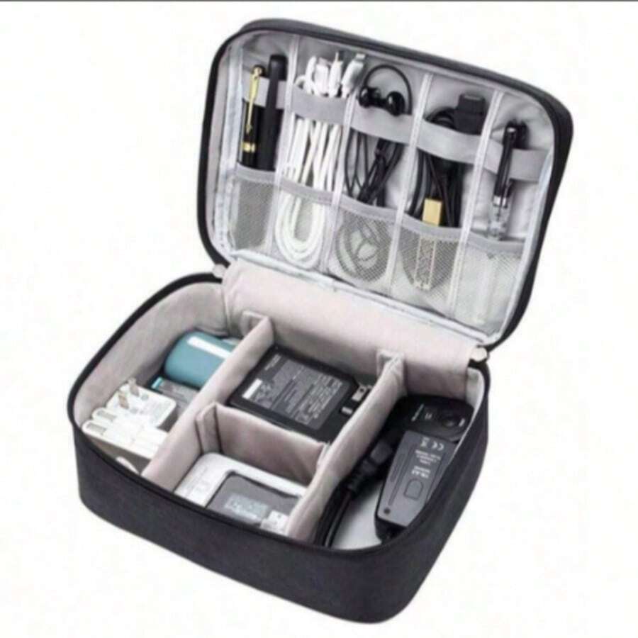 1 Hộp đựng trang sức nhiều lớp, túi đựng phụ kiện kỹ thuật số du lịch, hộp đựng sạc dự phòng, tai nghe, máy ảnh, cáp dữ liệu, túi đựng điện thoại di động, máy tính xách tay đa chức năng có ngăn, hộp đựng mỹ phẩm dung lượng lớn, thích hợp đựng cáp dữ liệu, túi đựng phụ kiện điện tử kỹ thuật số du lịch, túi xách tay đựng sạc USB, hộp đựng đồ quý giá - màu đen - Xem 1