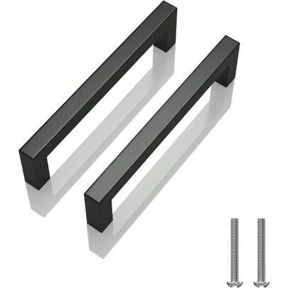5 Pack 5 Inch (128mm) Hole Center Matte Black Cabinet Pulls Stainless Steel Kitchen Cabinet Handles - Square Dresser Handles Drawer Pulls