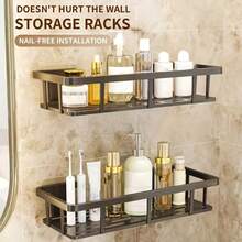 1/2/3pcs Black Wall-Mounted Shower Caddy Set, No-Drill Hanging Storage Rack, Space-Saving Organizer For Shampoo, Conditioner And More, Modern Bathroom Storage Solution, Minimalist Easy Install - Multicolor - View 9